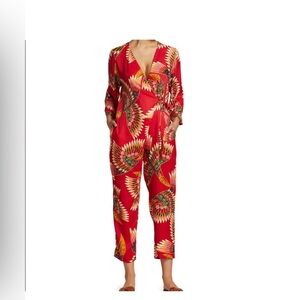FARM Rio Red Wonderful Toucans Jumpsuit Medium Red